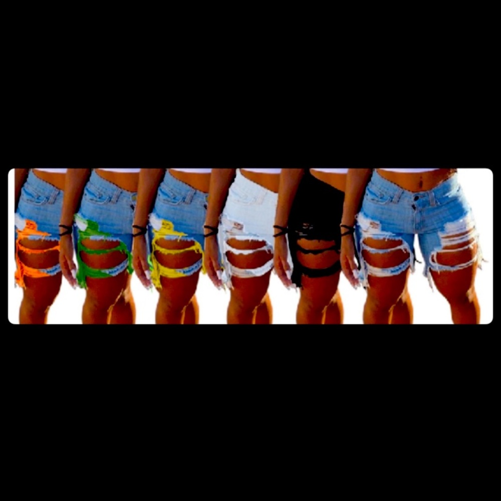Ripped Colored Jeans Shorts